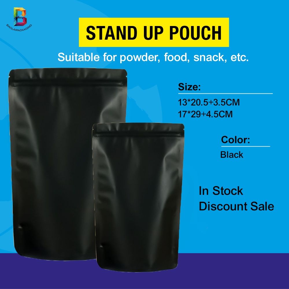 in Stock Matte Black 13*20.5+3.5 Resealable Food Packaging Ziplock Bag Stand up Pouch