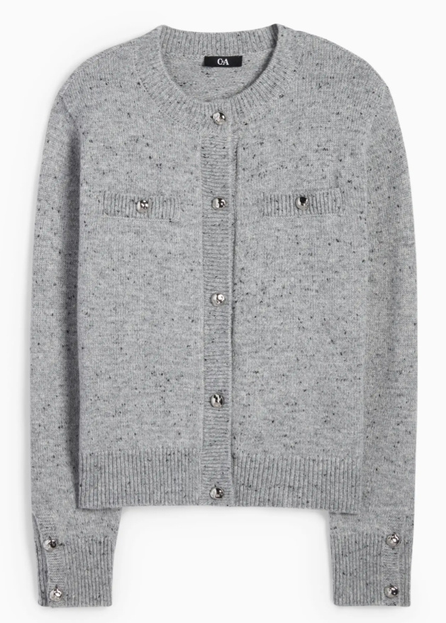 Tailored Premium 100% Wool Sweater Knit Cardigan Buttons on The Ends of The Sleeves and Ribbed Edges.
