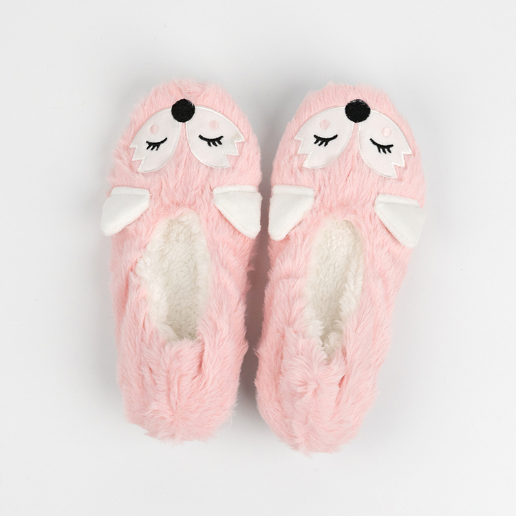 Novel Design Soft Fitting Rabbit Fur Pink Ladies Fox Ballet Flat Shoes