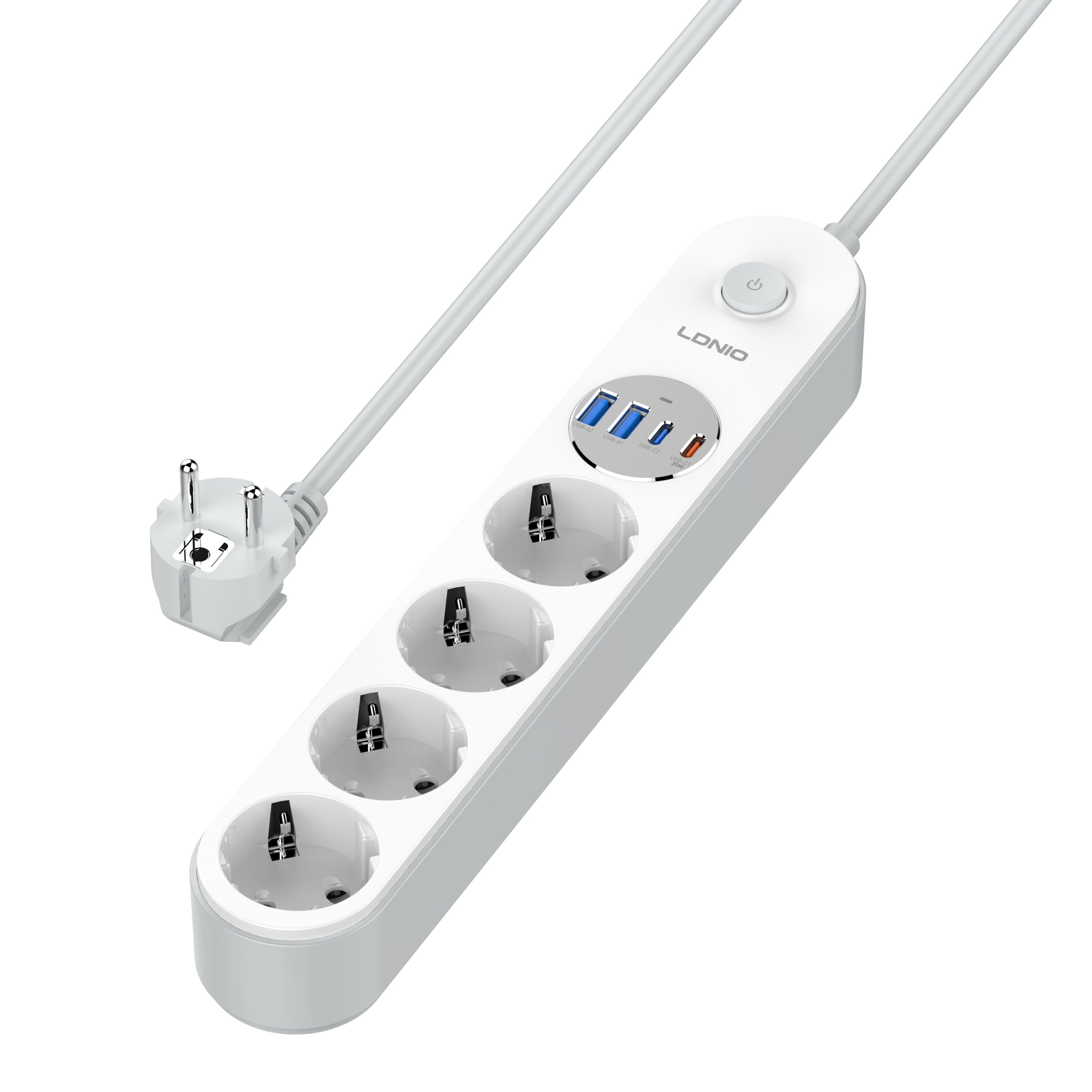 Ldnio Se1-C EU Standard Extender Power Strip Multi Plug 4 Outlets Extension with 4usba+4usbc Board Cable Socket Surge Protector Power Strip with USB Multiprise