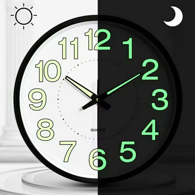 Home Decoration Retro Large Night Light Quartz Clock Customized Fluorescence Analog Wall Clock