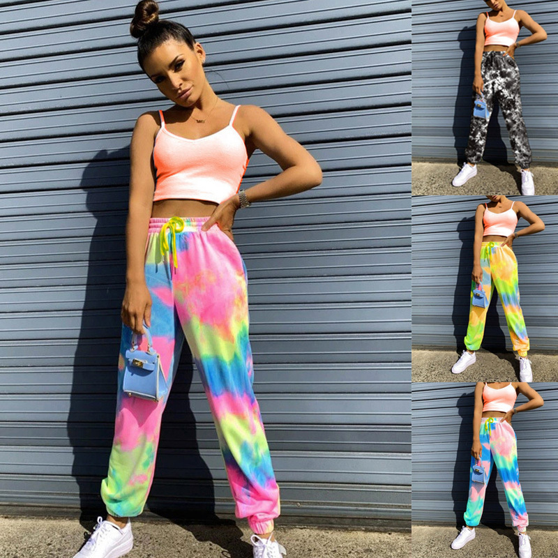 Fashion 2021 Women Clothes Hot Sell Tie Dye Printed High Waist Casual Loose Sweat Pants Trousers Joggers Women Sweat Pants