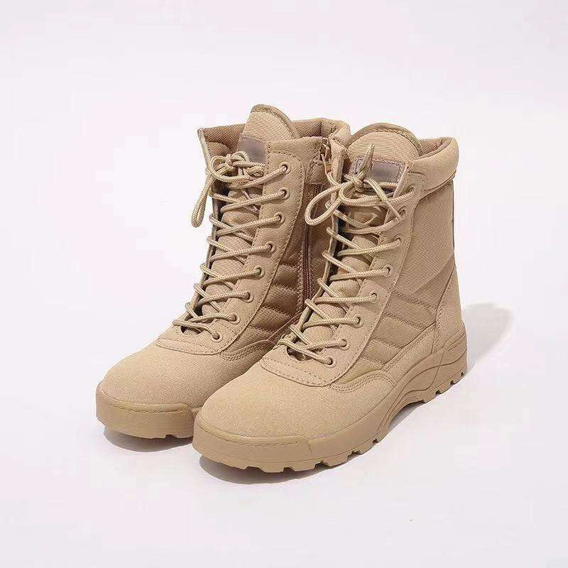 Zipper Lace up Non-Slip Hiking Training Shoes Desert Khaki Boots High Top Wear Resistant Tactical Boots for Men and Women