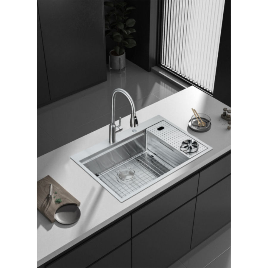 Complete Whole Set Kitchen Sink Stainless Steel Sinks Big Single Bowl with Dish Rack Undermount Sink