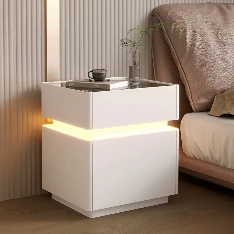 Hot Sale Modern Smart Nightstand With Wireless Charger Led Lights Usb Hub Bedside Cabinet For Home Furniture Convenient Storage