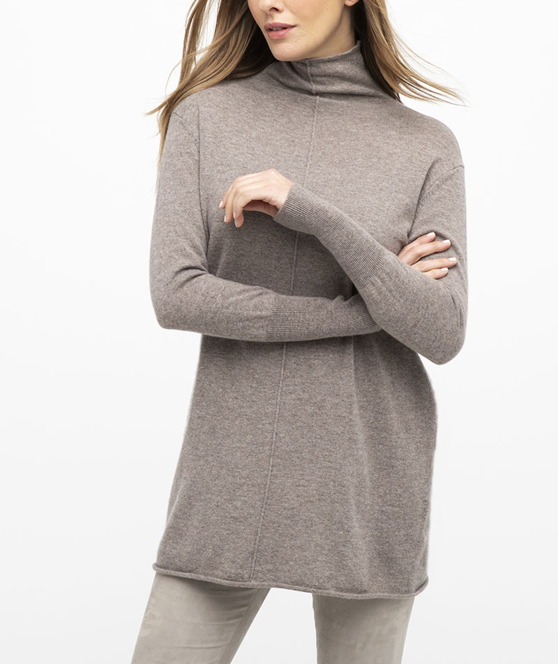 Women Fashion Exposed Seam Turtleneck Cashmere Pullover Tunic Sweater