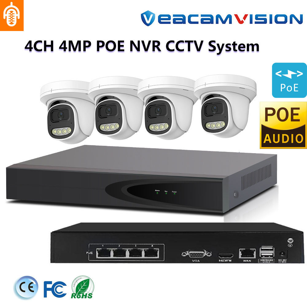 2024 Hot Mini Dome Poe Security CCTV Camera with System Kit DVR NVR Poe Home IP67 WDR Mic Small Camera Video Combo Recorder CCTV No WiFi 4G Fpv