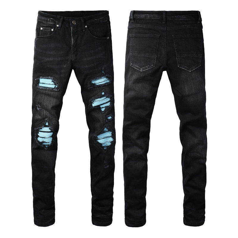 New Styles Denim Jeans in Stocks Famous Brand Designer Trend Am Denim Pants Cowboy Close-Fitting Denim Pants