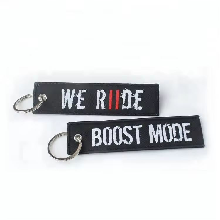 Wholesale Cheap Twill Promotion Machine Embroidery Custom Woven Textile Logo Keychain Manufacturer