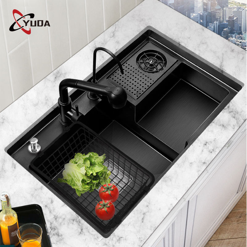 Modern Stainless Steel Sink Nano Black Single Bowl Undermount Kitchen Sink