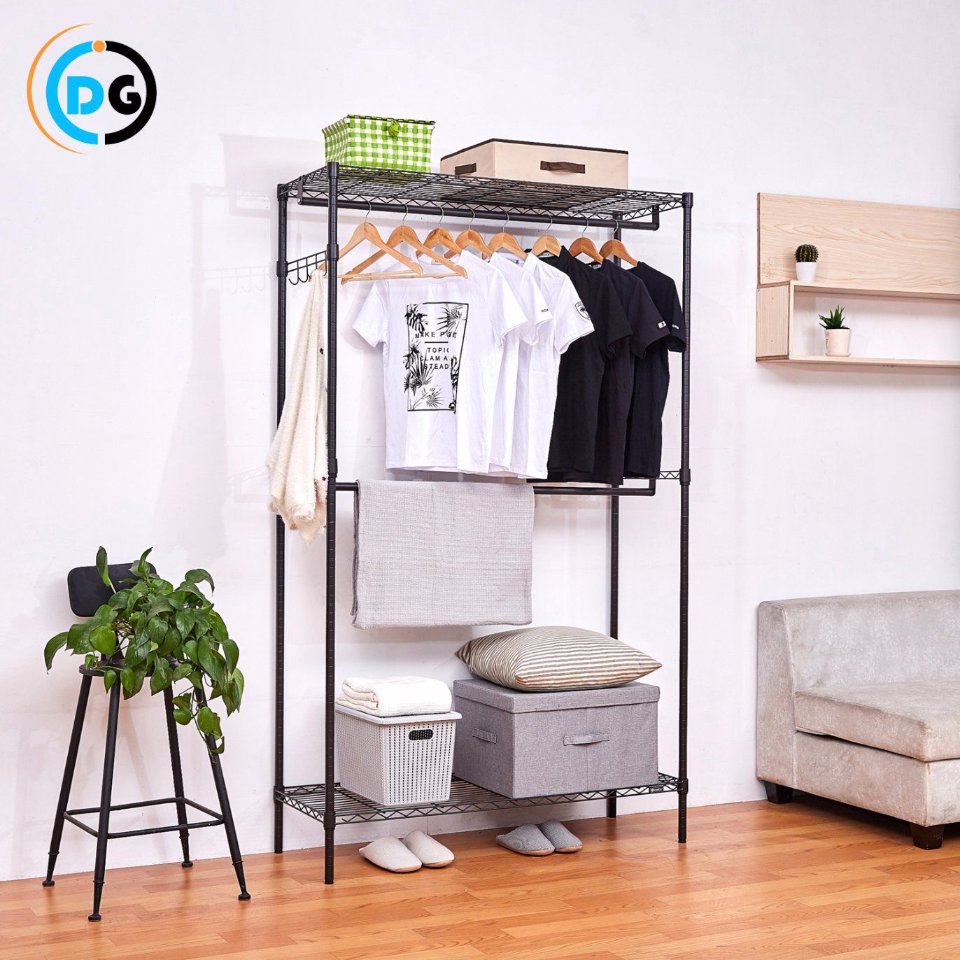 2 Tiers Garment Wire Shelf Rack Coat Rack