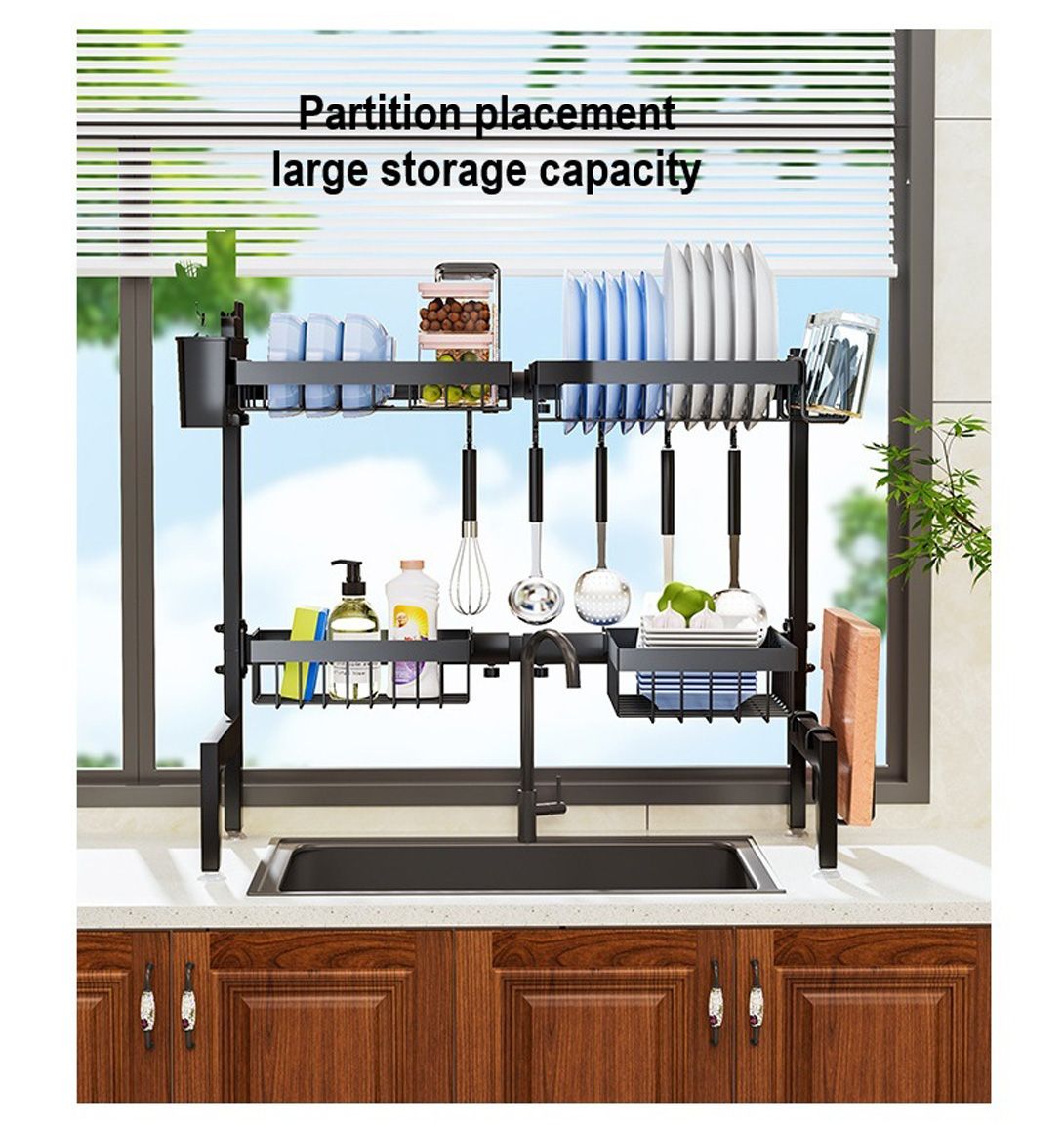 Retractable Kitchen Sink Rack Countertop for Dishes and Chopsticks