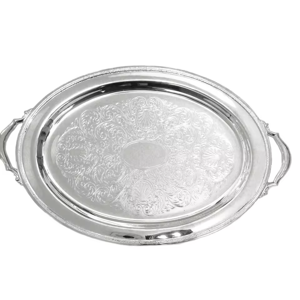 Stainless Steel Metal Round Tray For Kitchen Wedding Restaurant For Food Drinks Fruits Breakfast Supply Dishes & Plates Tray