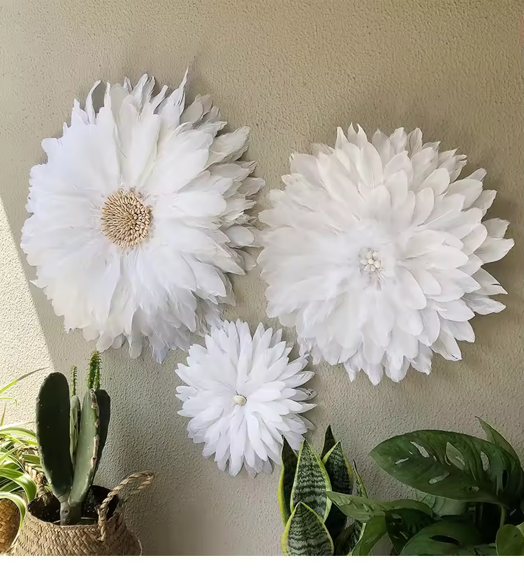 Wholesale White Modern Nordic Boho Wall Art Feather Juju Hat Wall Decor For Sale Home Decor Christmas Living Room Bedroom