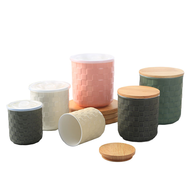 Manufacturer Personalized Simple Ceramic Storage Coffee Sugar Salt Canisters with Bamboo Lid for Kitchen
