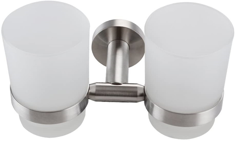 Square Base Wall-Mounted Toothbrush Holder with Frosted Single Glass Cup