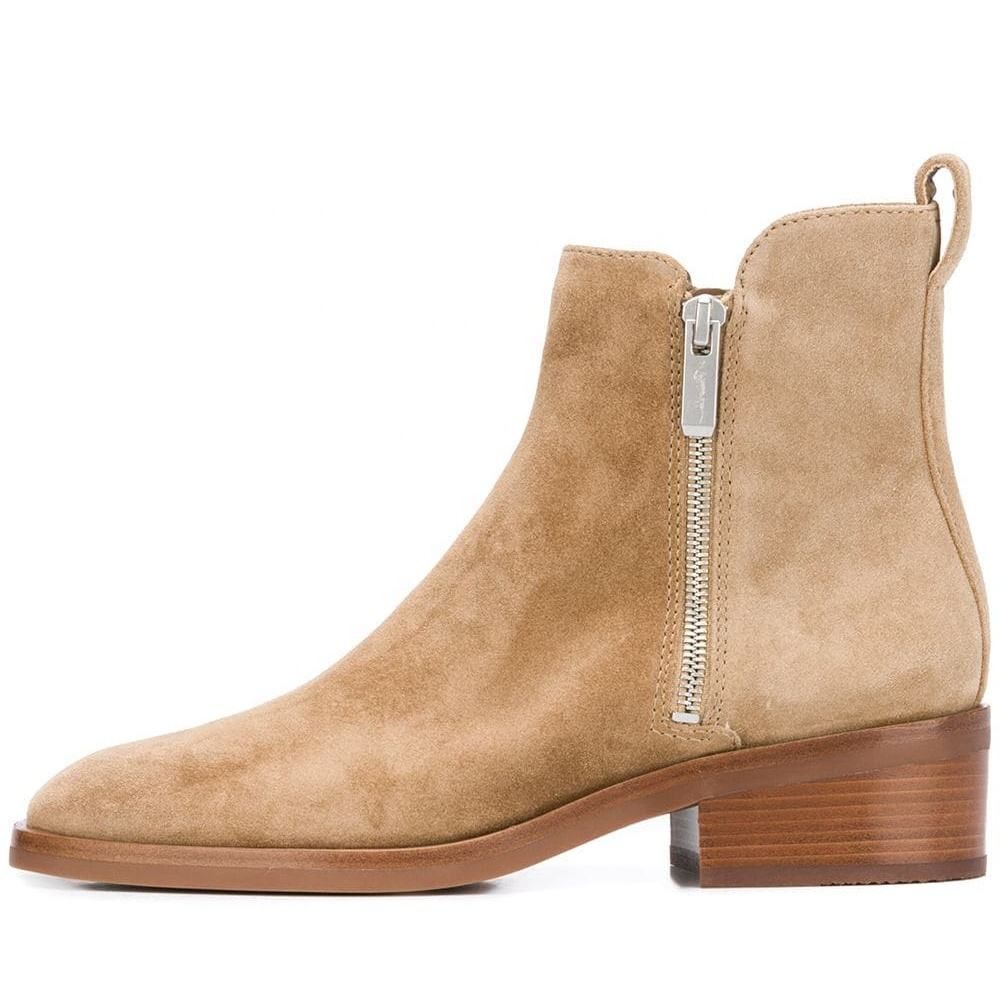 Genuine Leather Unisex Booties Ladies Fall Shoes Factory Low Block Stacked Heel Everyday Zip up Suede Ankle Boots Womens