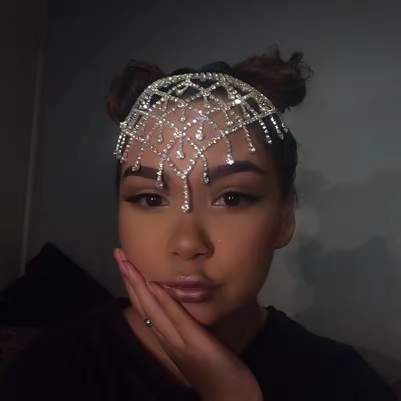 Full Diamond Water Drop Multi-layer Hair Chain Cross-border Rhinestone Forehead Jewelry Shiny Silver