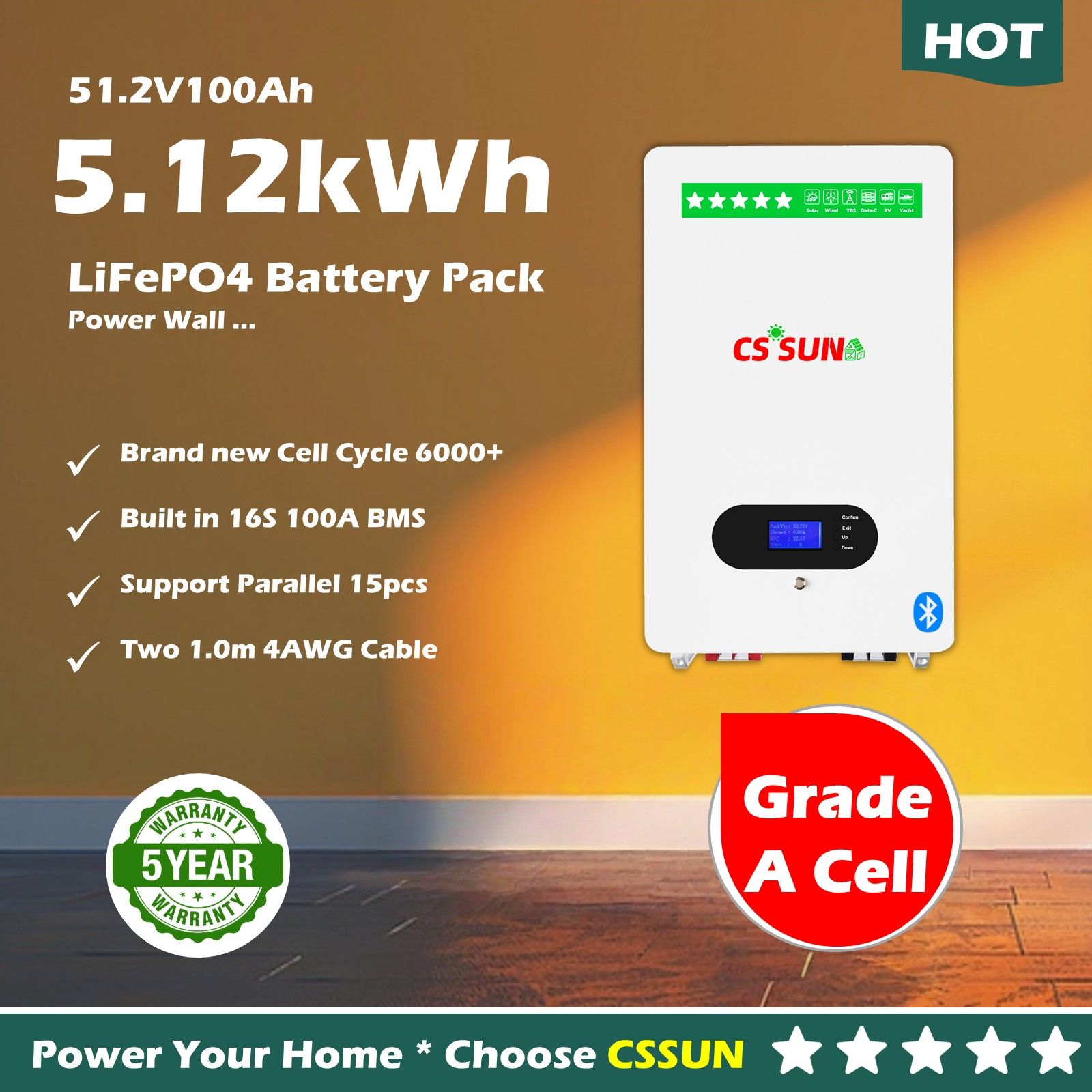 CSSUN 12V 24V 48V 100Ah 200ah 280ah 300ah 400ah rechargeable LiFePO4 Lithium ion Battery for Best cell pack Power wall mounted home solar ess storage system buy
