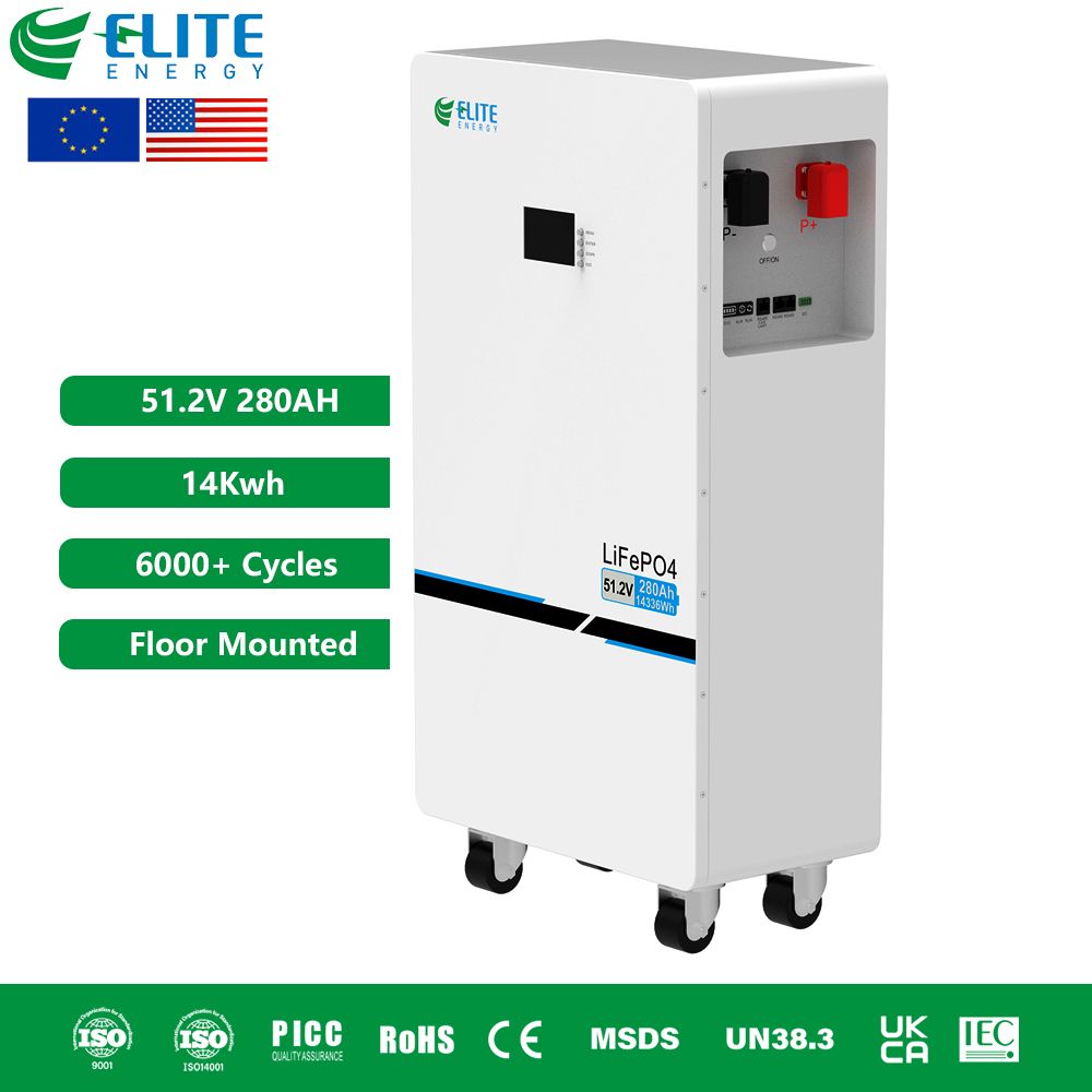 Elite 48V 51.2V 280ah 14kwh 15kwh LiFePO4 Battery Floor Mounted Home Energy Storage Solar System Lithium Ion Batteries