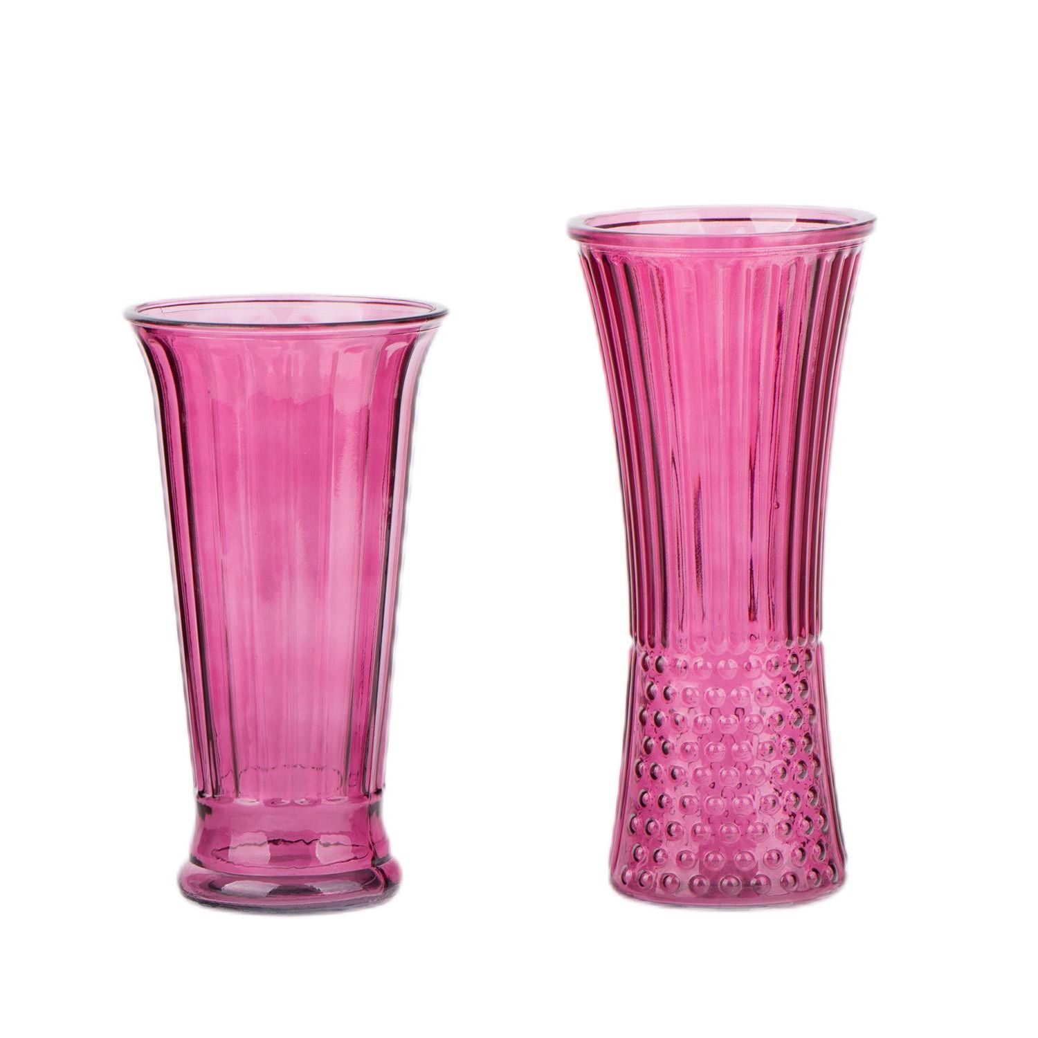 Plum Color Glass Vase Embossed Stripe and Polka Dots Design for Flowers