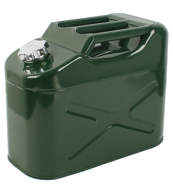 Steel Petrol Fuel Tank Vertical Jeep Gas Can Green 10 Litre