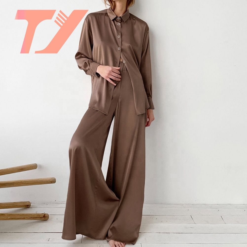 Women Loungewear Sets Satin Soft Breathable Long Shirts Pants Women's Casual Set