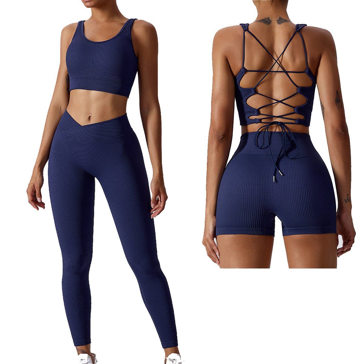 Popular Women Activewear Strap Gym Bra Workout Yoga Leggings Rib Seamless Sportswear