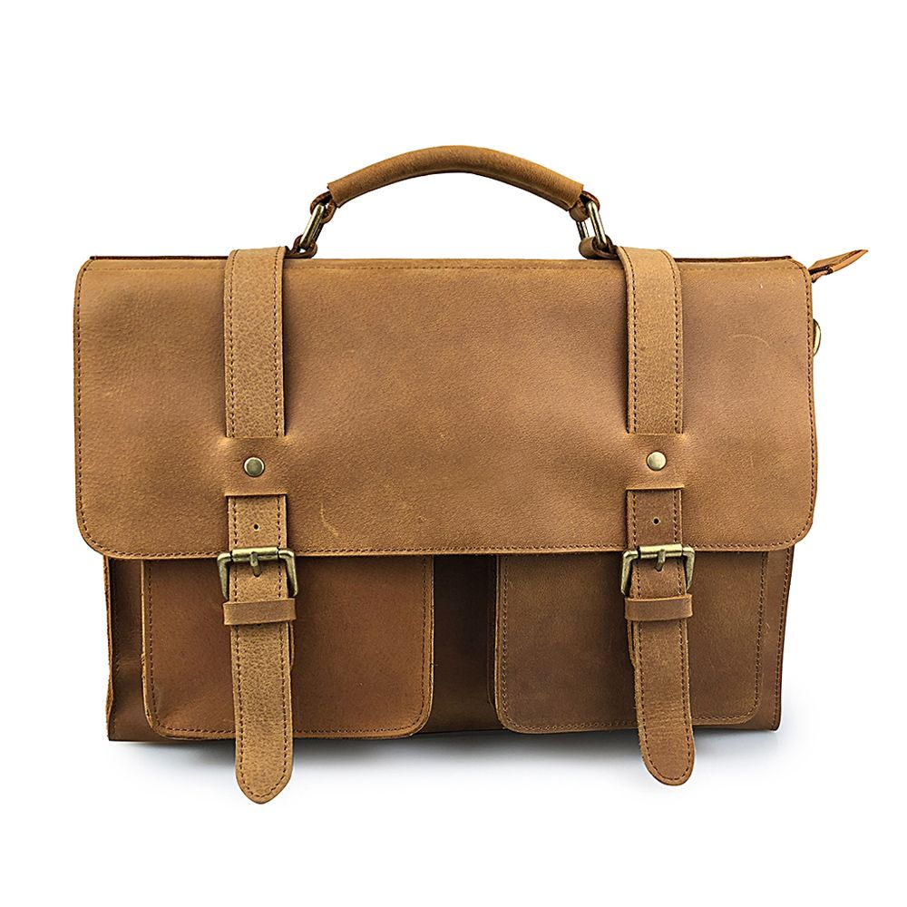 Men Genuine Leather Travel Bag Crazy Horse Satchel Messenger Bag