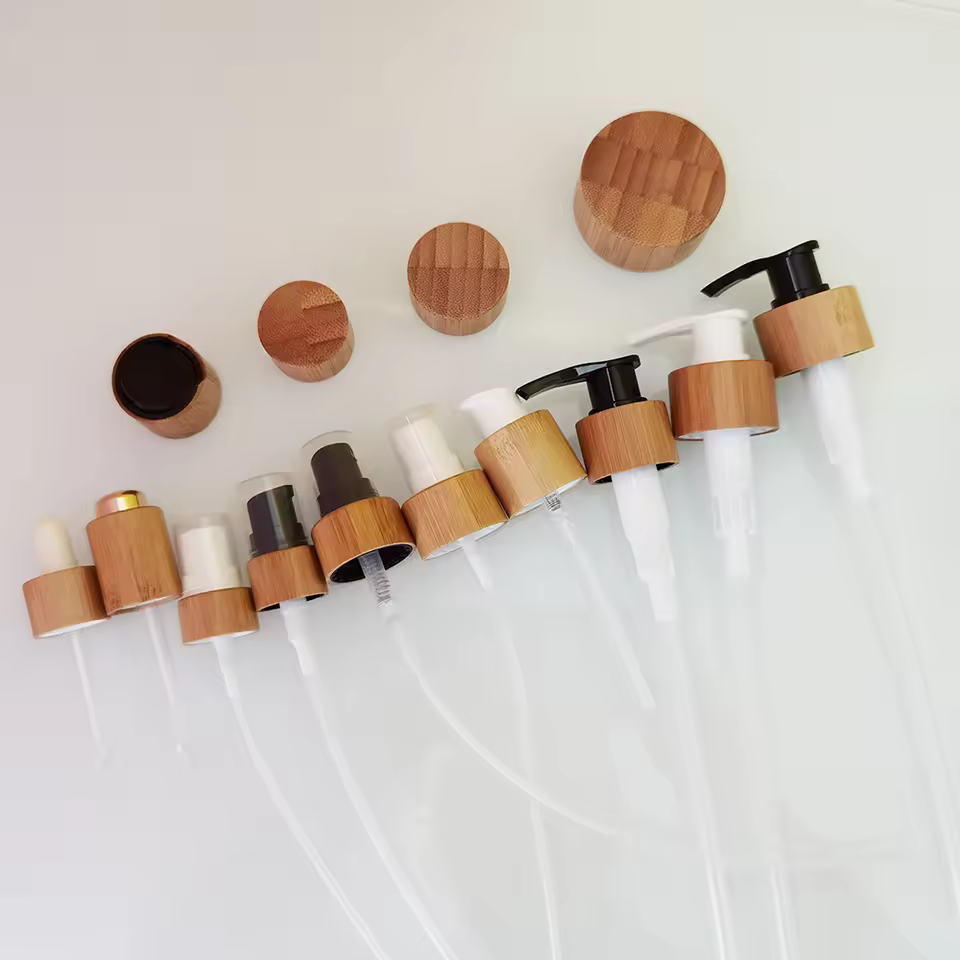 Hot Sales 18/410 20/410 28/410 Bamboo Pump Spray Wooden Lid Standard Plastic Bottle Caps Cosmetic Wooden Bottle Cap