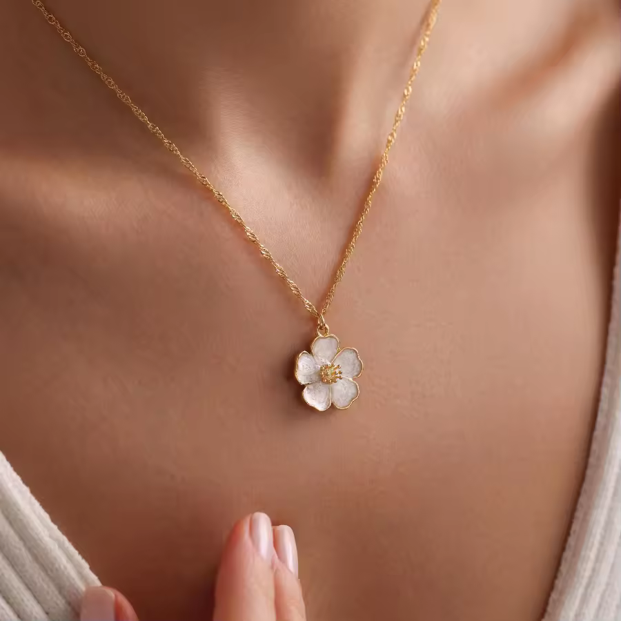 Trendy Cute Flower Shape Pendant Necklace Various Colors Flower Pendant Chain For Original New Chinese Fashion Link Chains