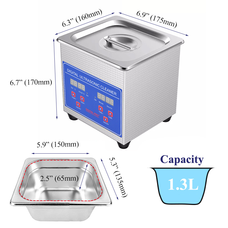 Laboratory Tabletop 1.3L Digital Ultrasonic Cleaning Machine, Home Household Jewelry Watch Dental Tooth Glasses Razor Tableware Bath Ultrasound Cleaner