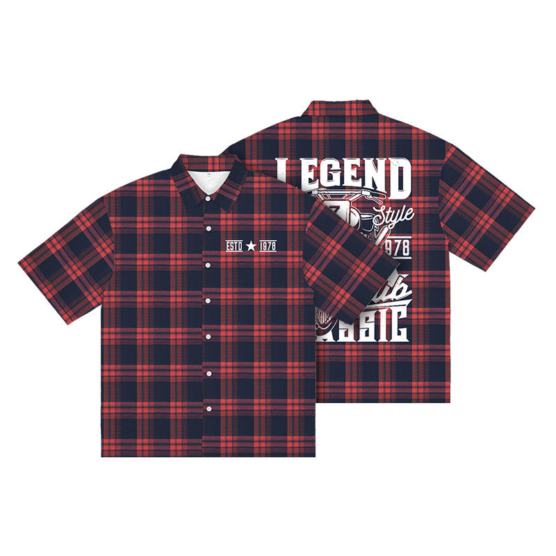 2024 Customized Men's Spring And Autumn Flannel Front Embroidered And Back Printed Letter Pattern Casual Short Sleeve Shirt