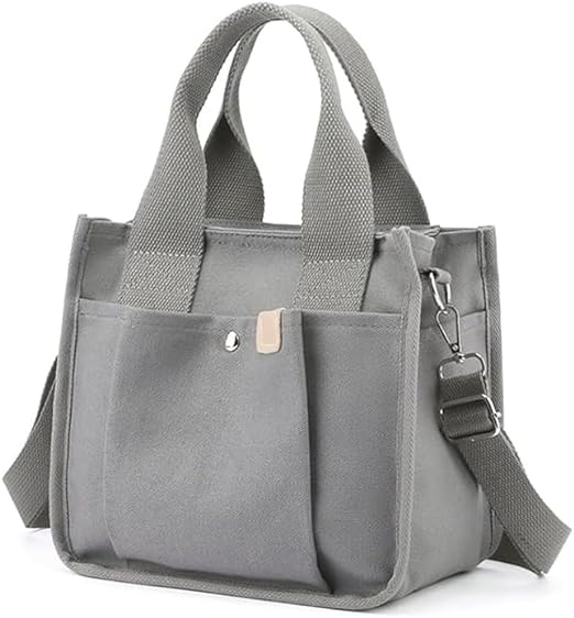 Small Tote Canvas Multi-Pocket Crossbody Purse Top Handle Satchel Handbags Shopping Bag