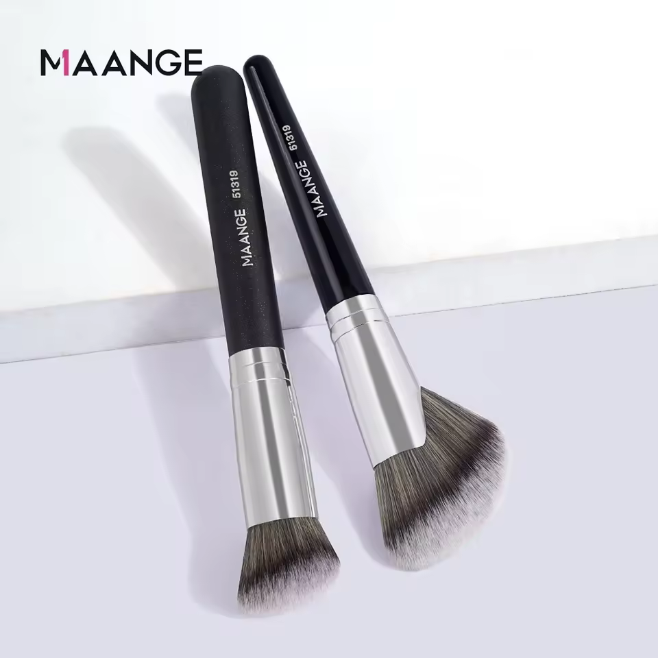 For Maange 2pcs Foundation Concealer Cosmetic Makeup Brush Set Black Wooden Handle Wholesale Durable Nylon For Face Application