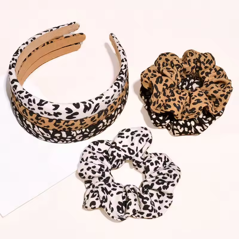 Odm Leopard Knitted Fabric Diademas Girls Fashion Scrunchy Elastic Rubber Hairbands Women Polka Dot Headband For Customization