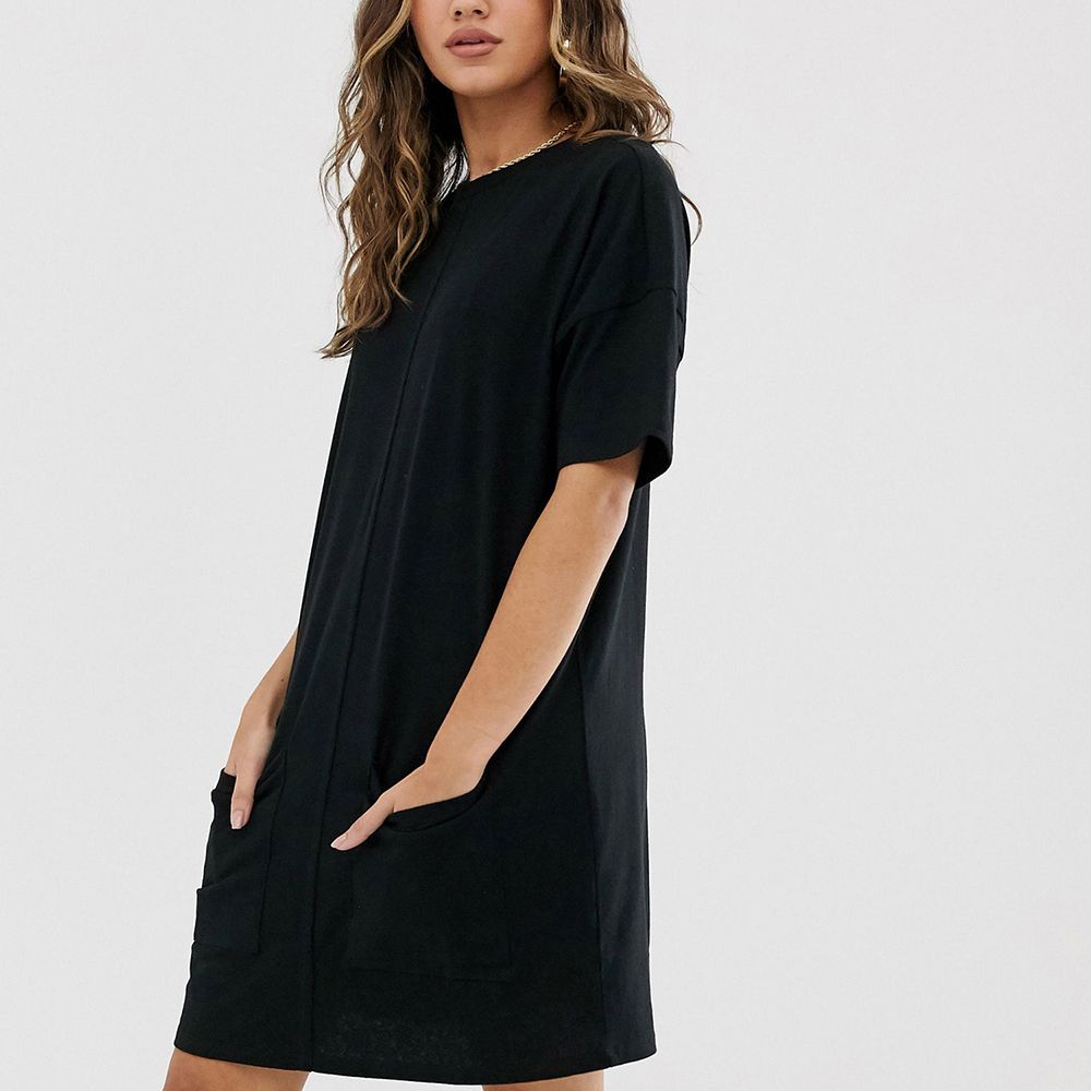 Women's Casual Summer T Shirt Style Elastic Loose Dress with Pocket