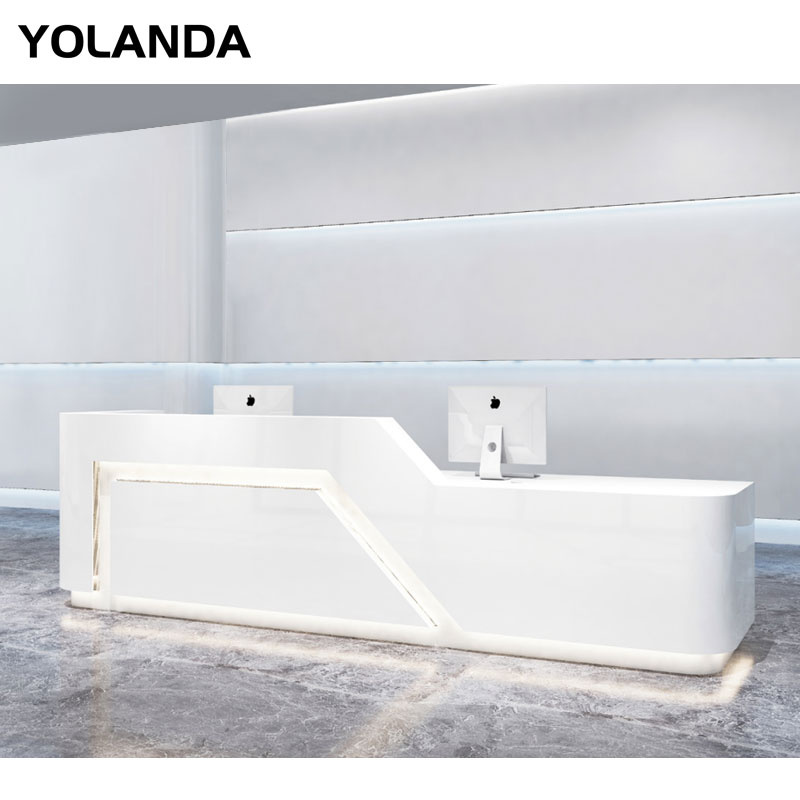 Yolanda Simple Boutique Reception Table Commercial Office Furniture Wooden Front Desk Bar Counter Lobby Reception Desk Walnut