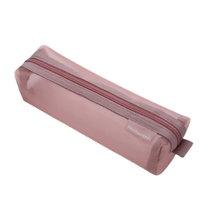 Thicker Transparent Stationery Student Nylon Mesh Pencil Case Bag