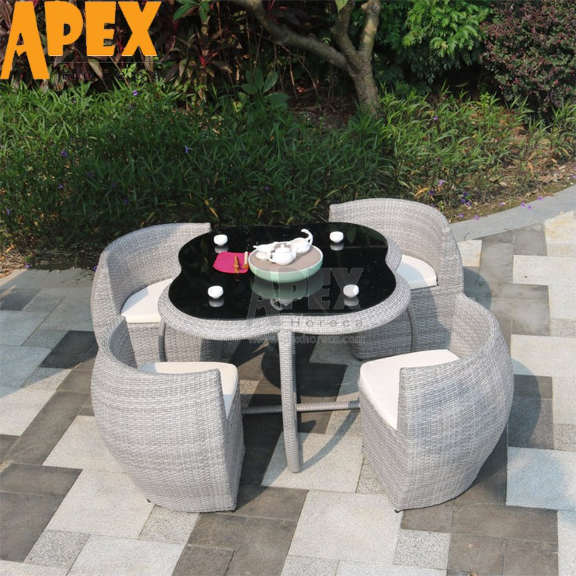 Round Outdoor Table Chair Combination Space Saving Garden Furniture Set