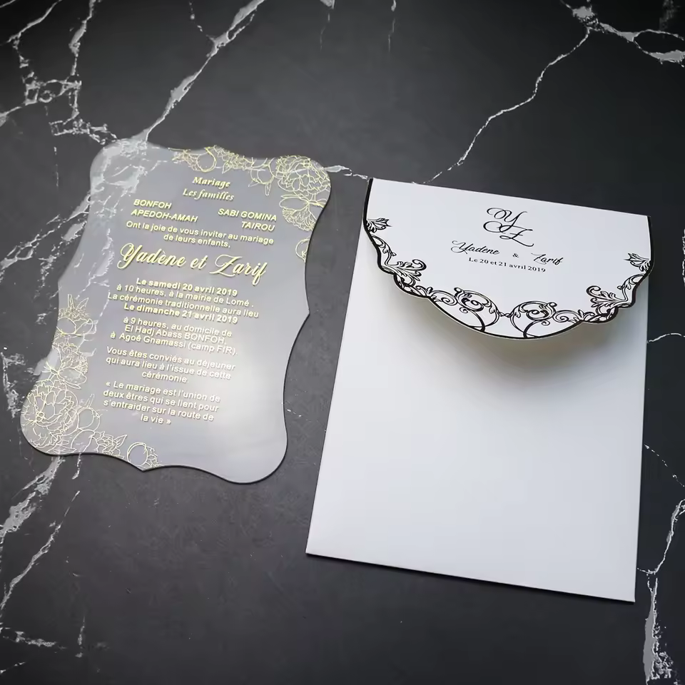 High Quality Chic Frosted Acrylic Wedding Invitations With Envelope