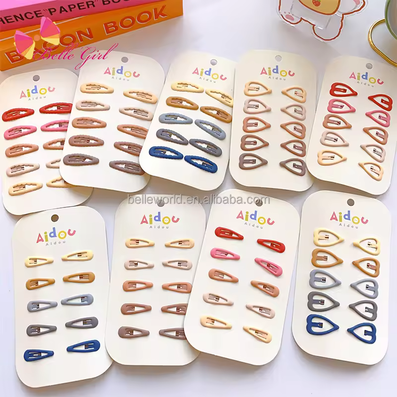 Belleworld Kids Hair Accessories Cute 10pcs Card Packing Matte Snap Hair Clips Star Heart Bb Clips Set For Girls