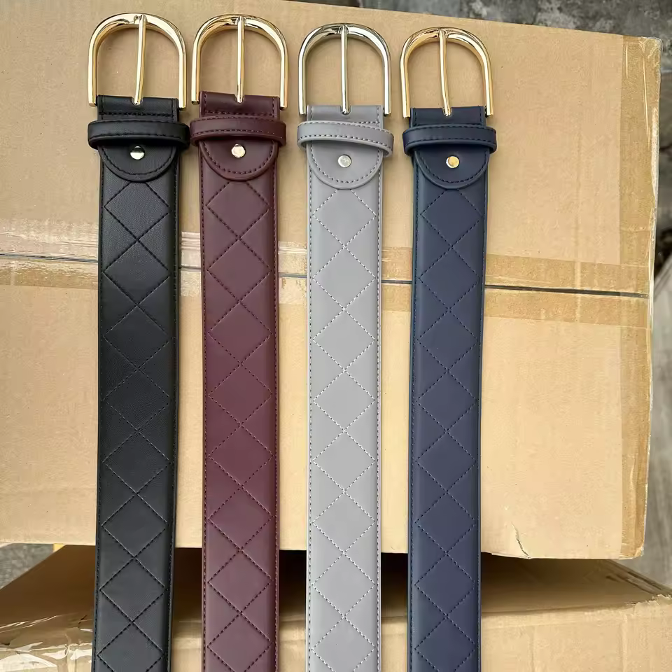 New Quilted C Belt Equestrian Leather Belt For Sale