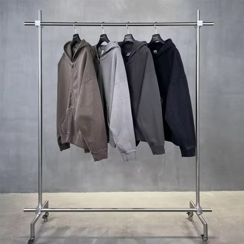 New Style Men's Vintage Wash Zip Up Hoodie Custom Logo Ready Made Wholesale Double Slide Street Wear Men Clothing