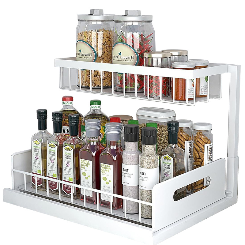 Promotional High Quality Long Duration Time Multifunctional Steel Mesh Iron Metal Shelf Sink Strainer Dish Storage Rotating Swivel Wire Pull Basket