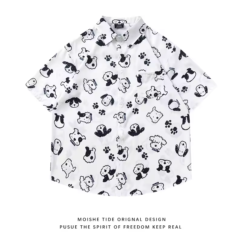 2025 Original New Japanese Trendy Brand Men's T-shirt Summer Casual Full-print Hawaiian-style Short-sleeved Versatile Design