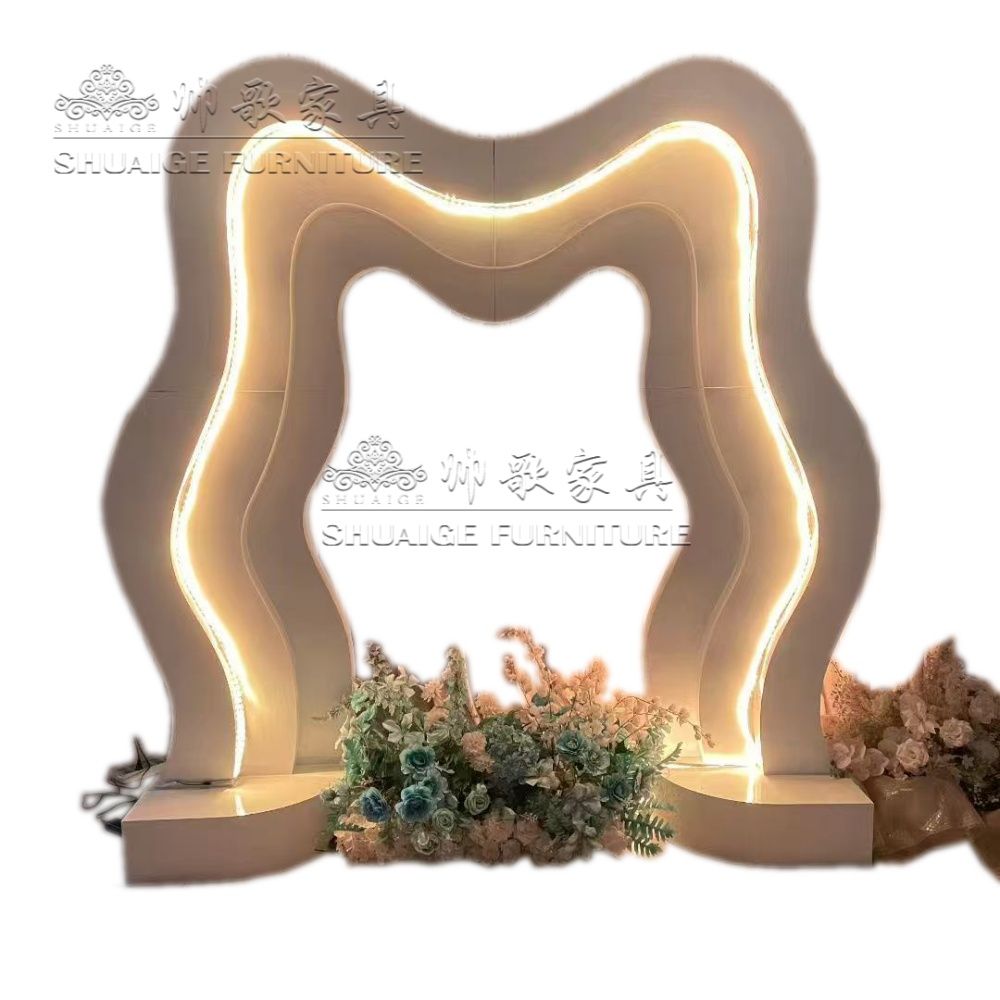 Foshan Wholesale Factory Price Warm White Light Wedding Furniture Decor Hotel Stage White Iron Arch Backdrop