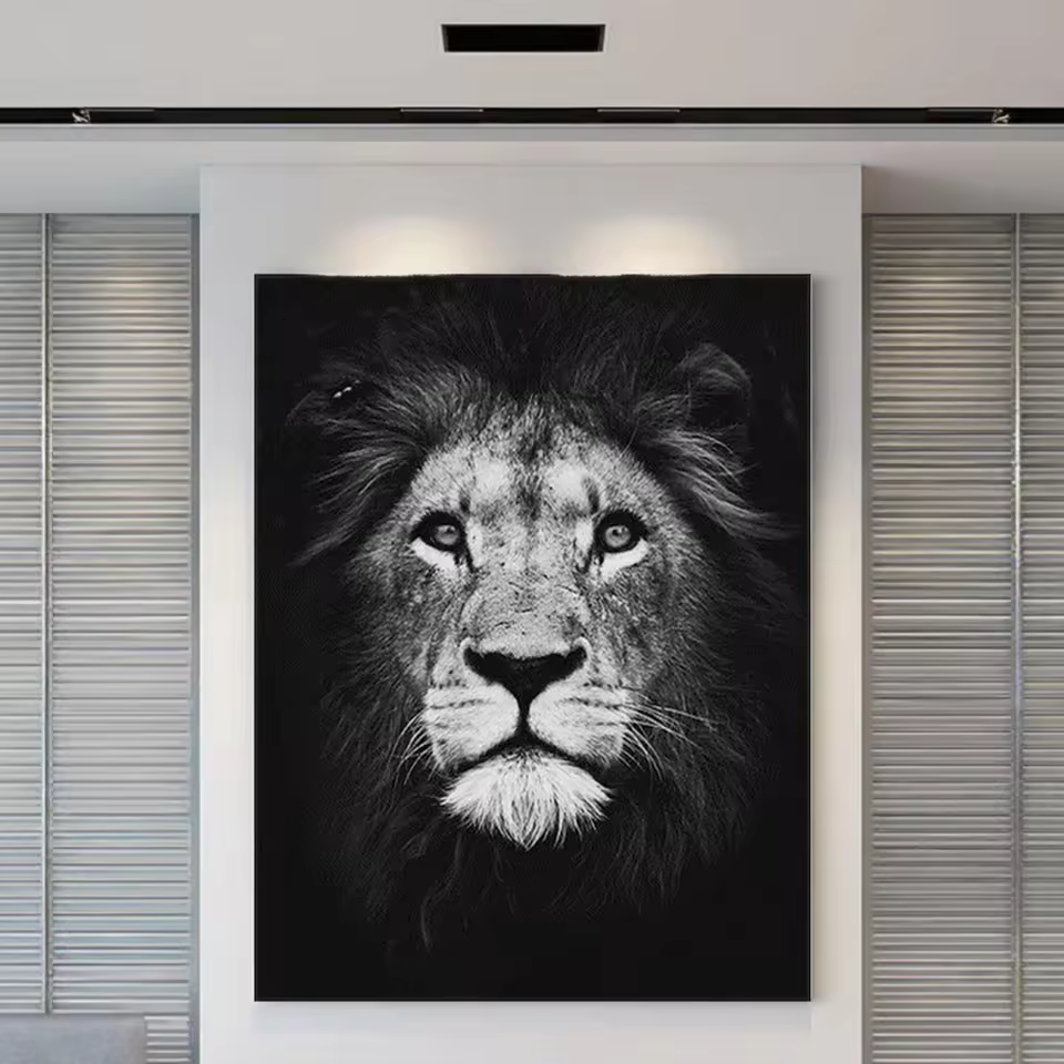 Modern Crystal Porcelain Lion Wall Art Custom Uv Printed Painting Contemporary Large Wall Art For Home Decor Premium