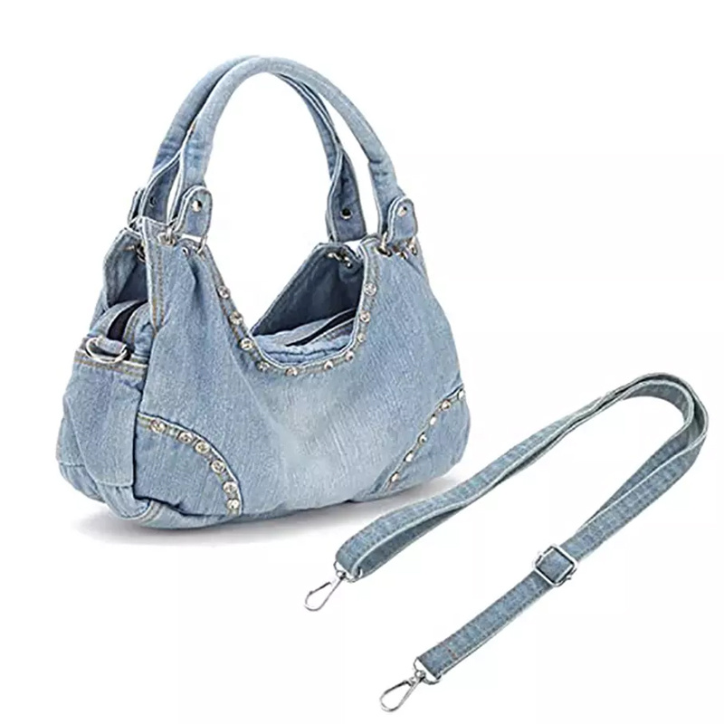 Women Denim Top Handle Women Handbag Casual Jeans Shoulder Bag Long Handle Shoulder Bag