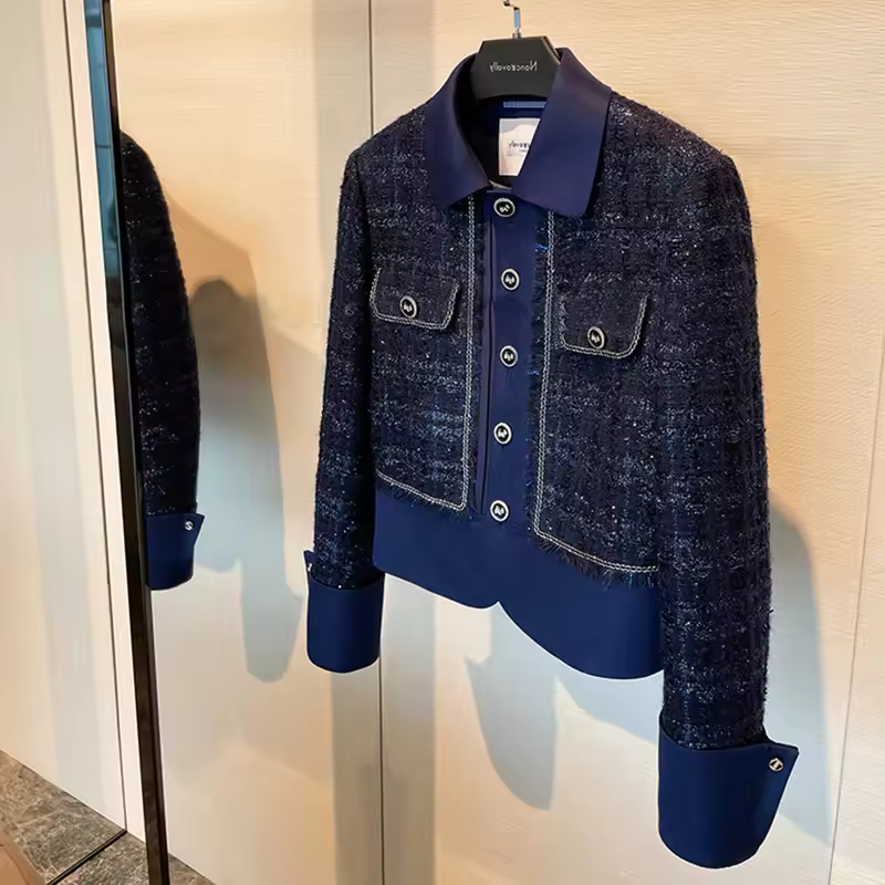 Boutique Wholesale 2024 Autumn Celebrity Style Pocket Tweed Splicing Short Woolen Top Small Fragrant Coat